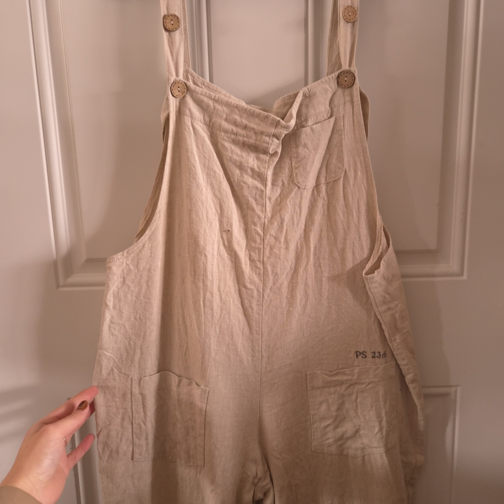 Linen Beige Button Strap Jumpsuit, Medium
